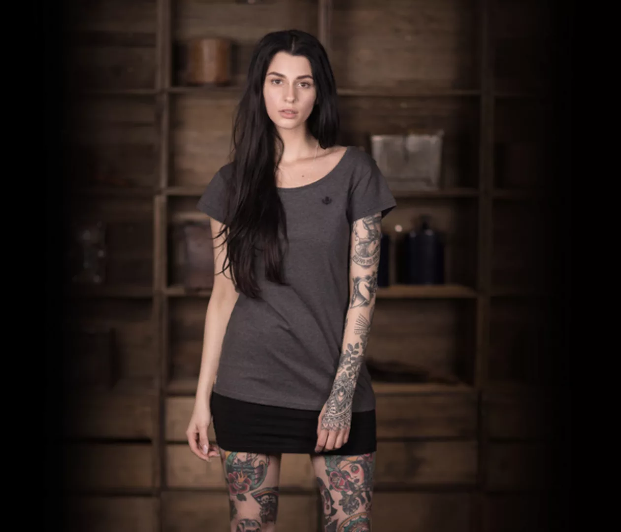 Bidges&Sons "Tanker Basic" Ladies Lowcut T-shirt , Dark Heather Grey günstig online kaufen
