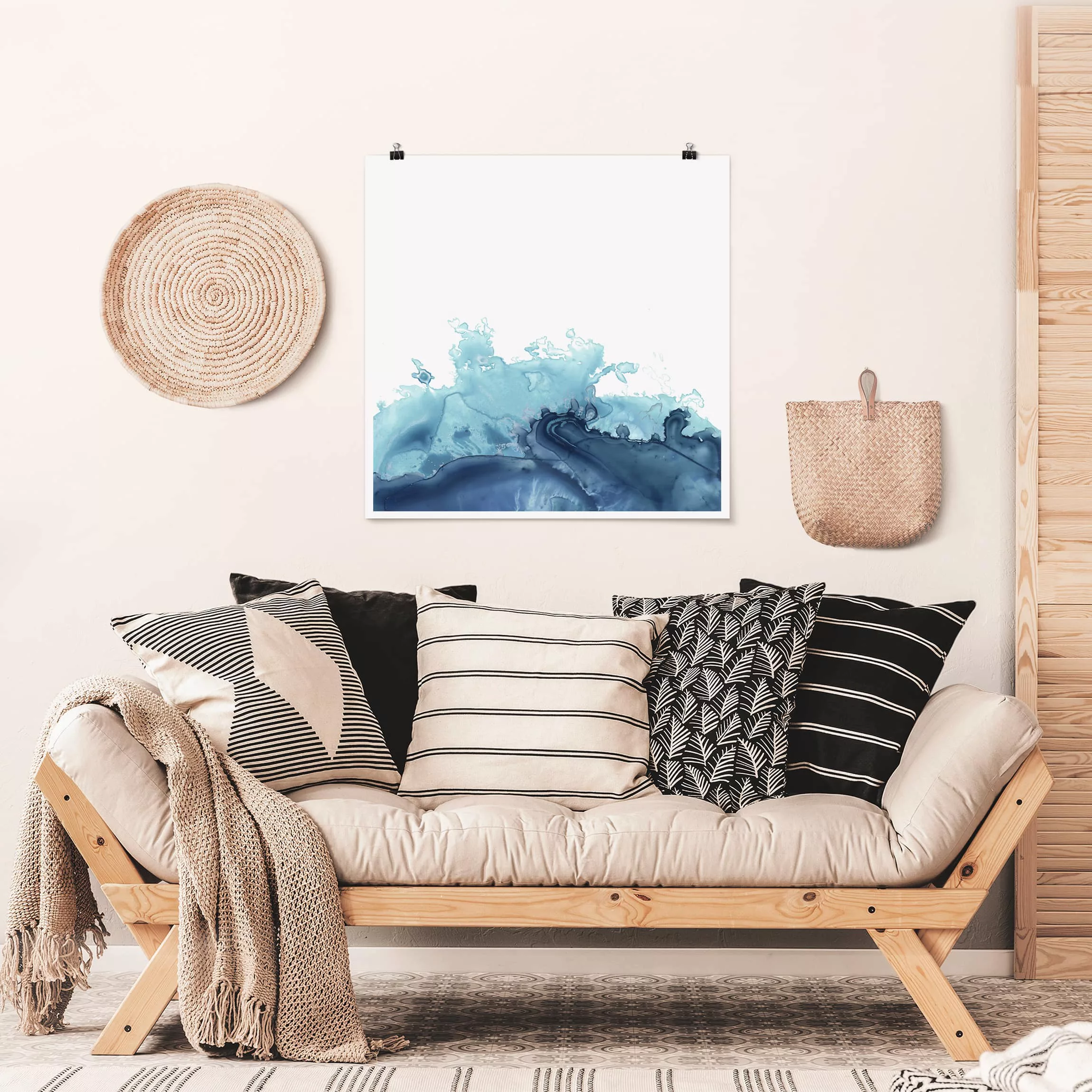 Poster - Quadrat Welle Aquarell Blau I günstig online kaufen