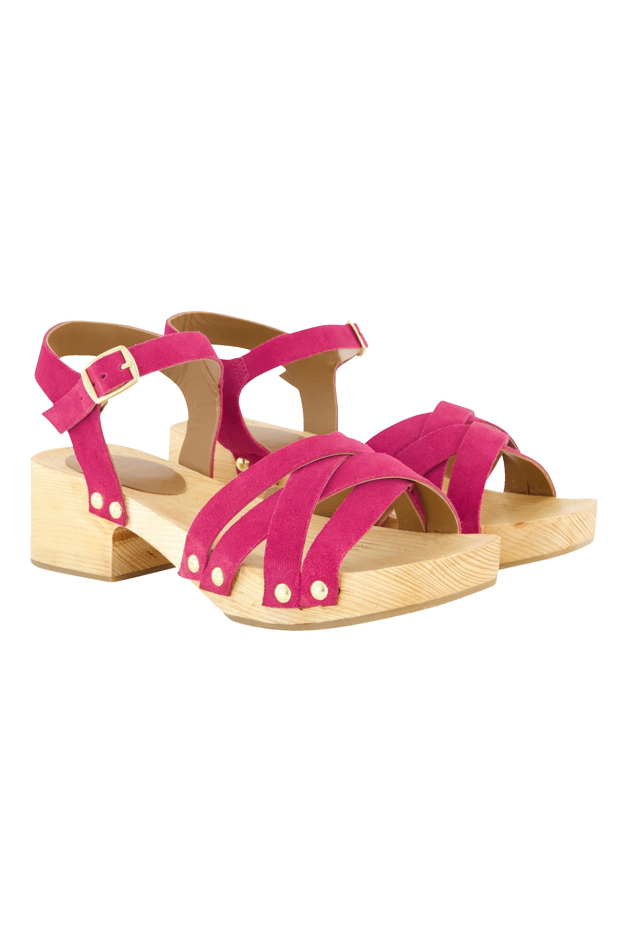 Ulla Popken Leder-Clog-Sandaletten Nieten Holzsohle Sandalette günstig online kaufen