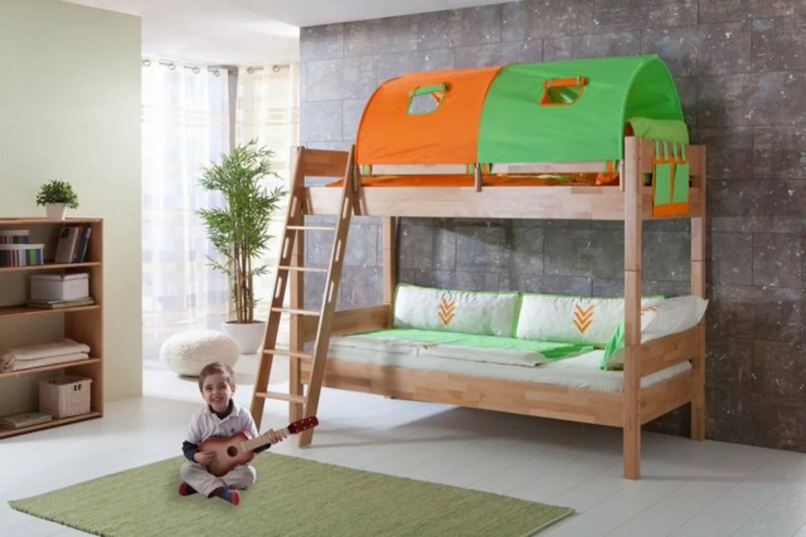 Natur24 Kinderbett Etagenbett Steffan Buche massiv Natur lackiert Bett mit günstig online kaufen