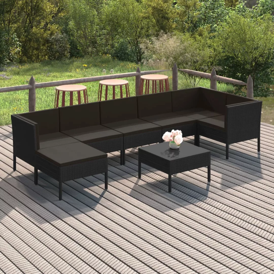 8-tlg. Garten-lounge-set Mit Auflagen Poly Rattan Schwarz günstig online kaufen