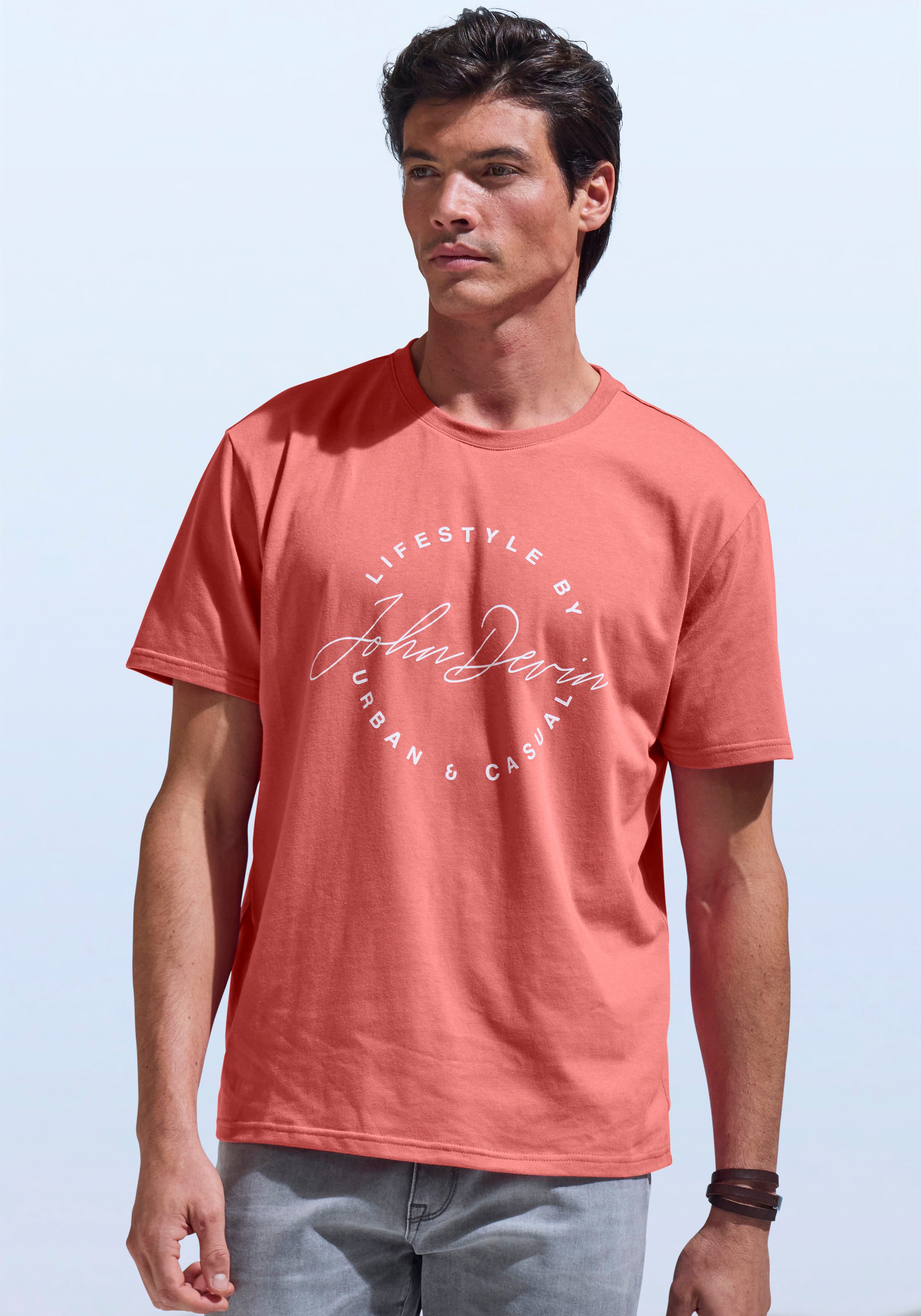 John Devin T-Shirt, Rundhalsshirt mit Print aus reiner Baumwolle günstig online kaufen