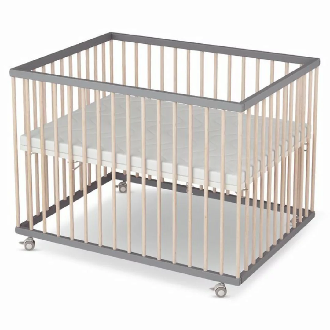 Sämann Babybett Laufgitter Basic Kollektion 75x100 cm mit Matratze grau/nat günstig online kaufen