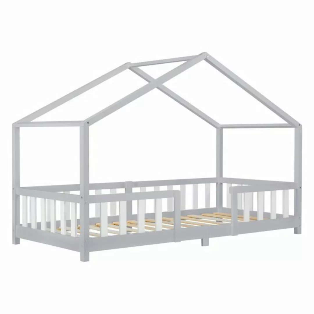 en.casa Kinderbett, »Treviolo« Haus-Optik mit Rausfallschutz 90x200 cm Hell günstig online kaufen