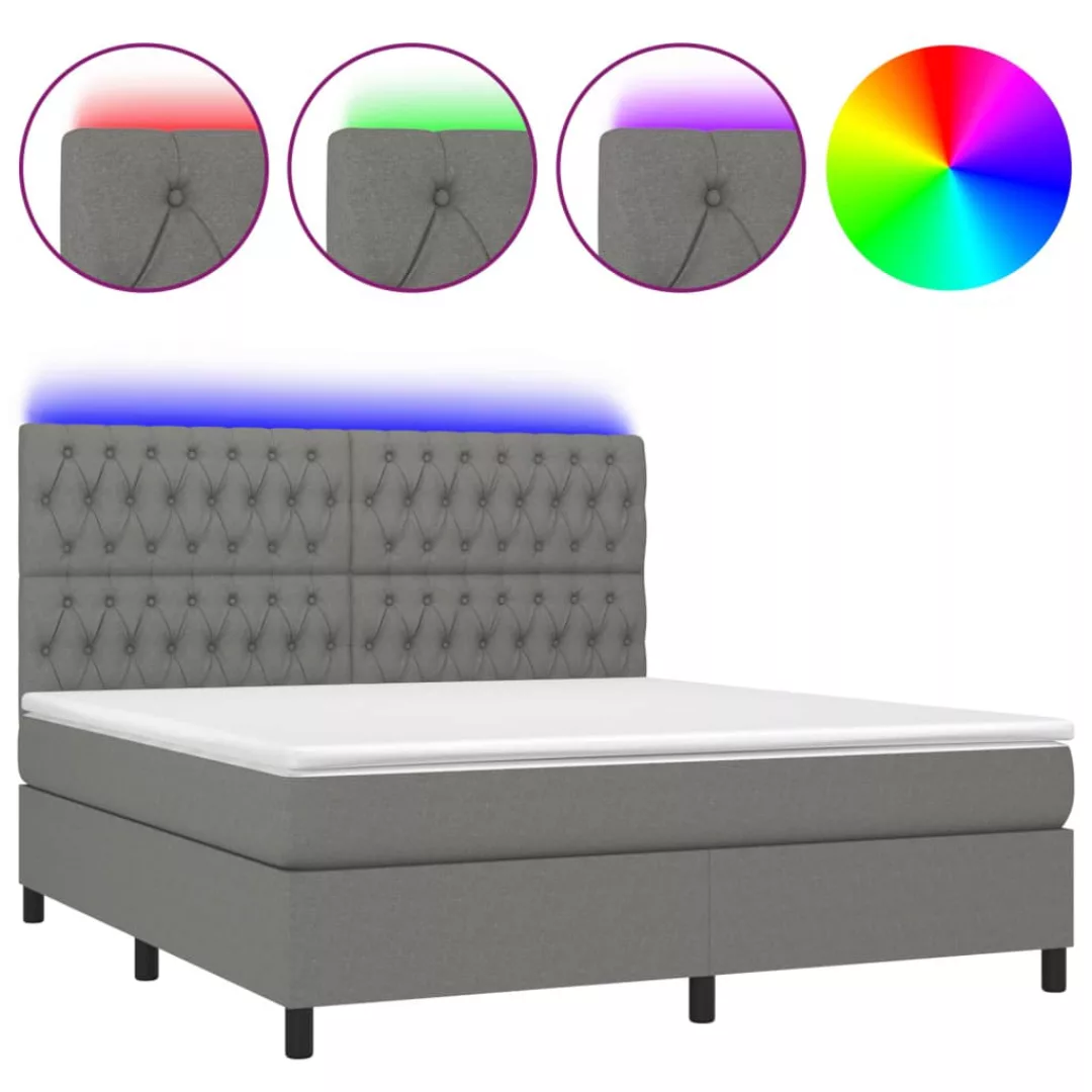 Vidaxl Boxspringbett Mit Matratze & Led Dunkelgrau 160x200 Cm Stoff günstig online kaufen