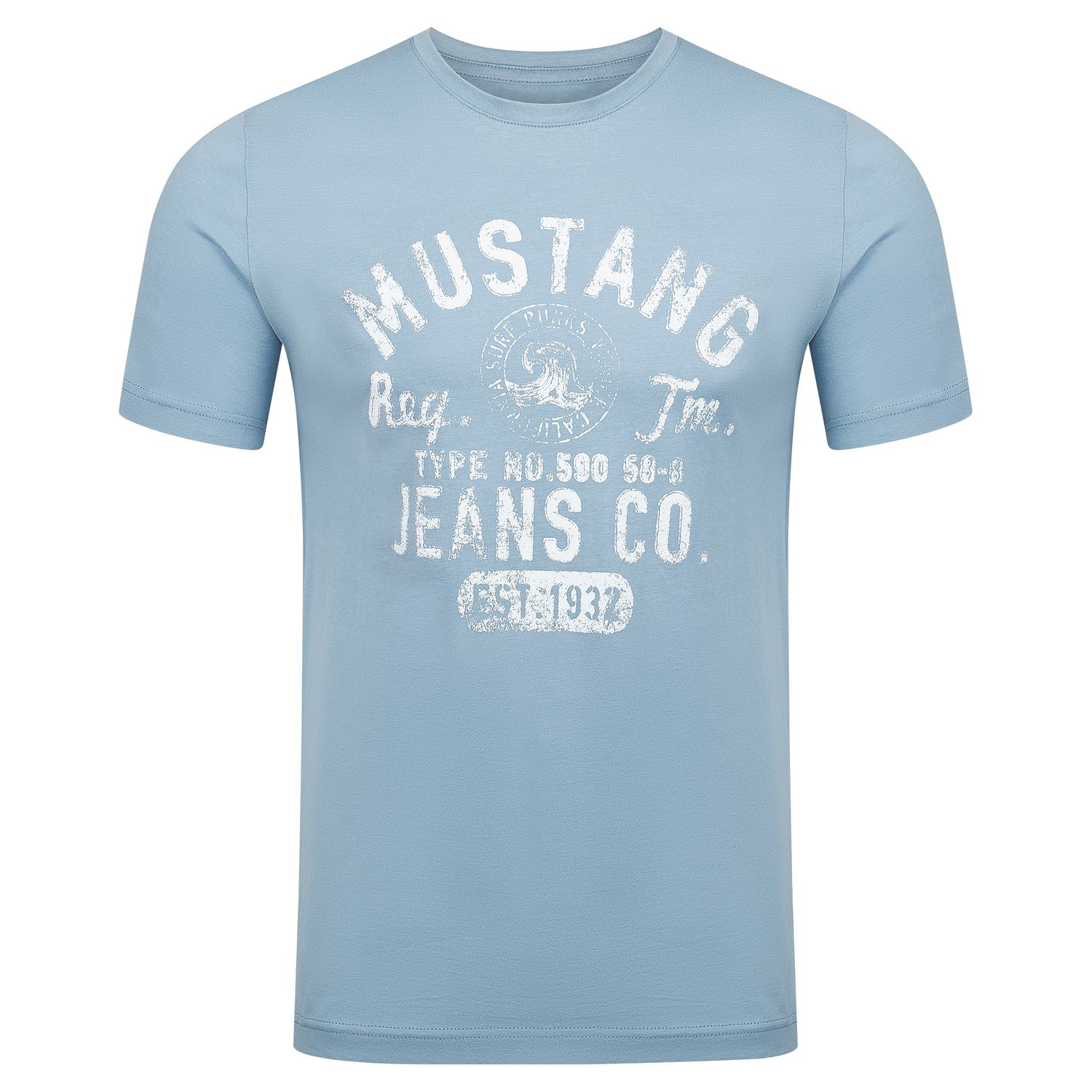 Mustang Herren T-Shirt Mehrfarbig Rundhals Regular Fit S bis 6XL günstig online kaufen