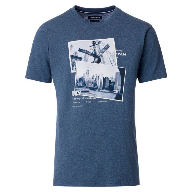 CASAMODA Rundhalsshirt Große Größen Herren T-Shirt blau melange New York-Fo günstig online kaufen