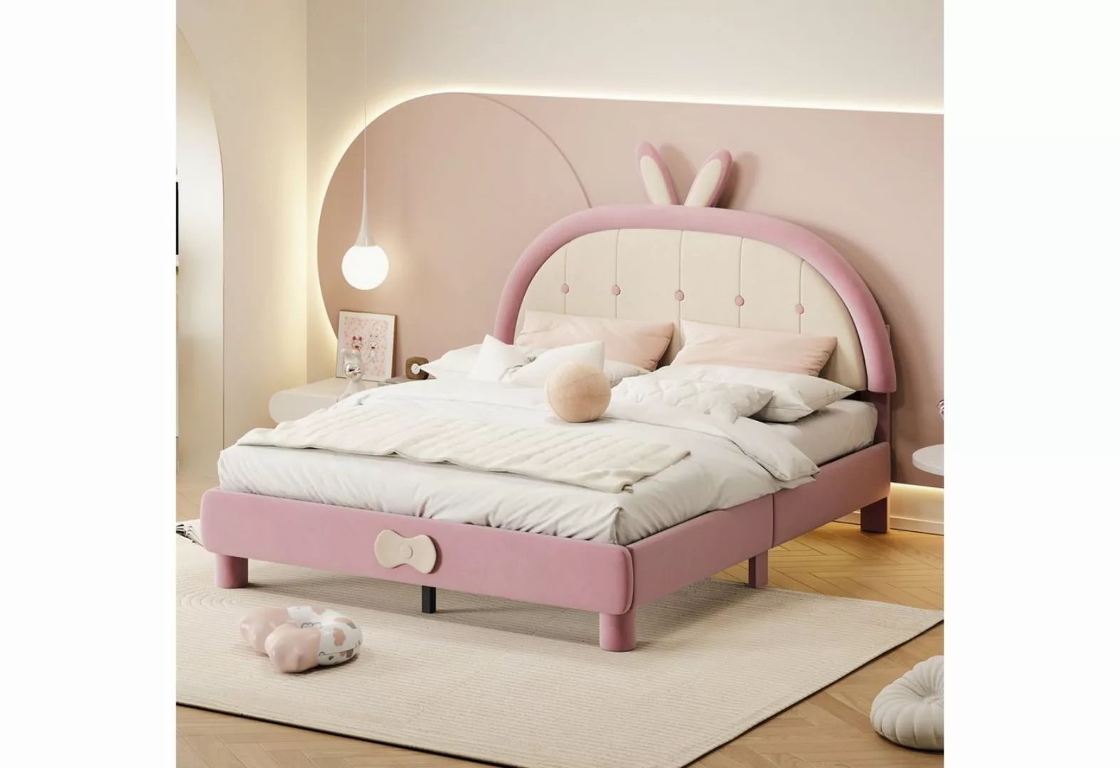 BlingBin Einzelbett Kinderbett Polsterbett 90 x 200 cm (1-tlg., mit rundem günstig online kaufen