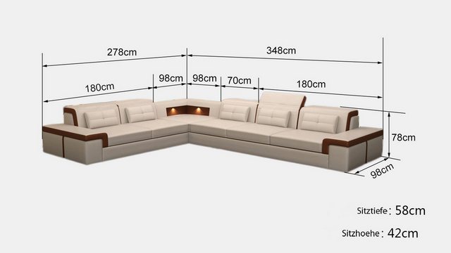 Xlmoebel Ecksofa Modernes Ecksofa aus Leder mit USB-Anschluss für das Wohnz günstig online kaufen