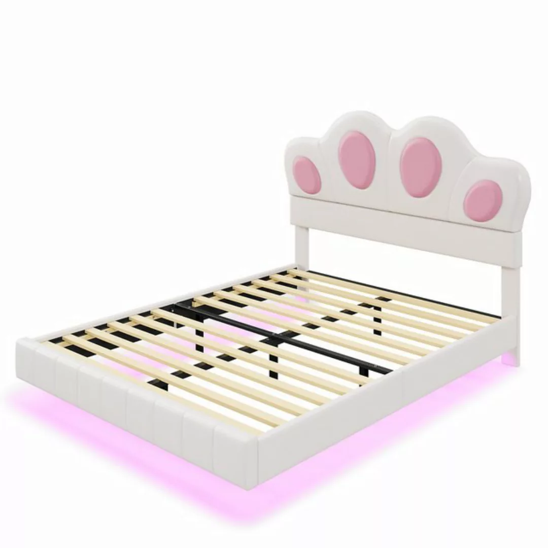 Rutaqian Polsterbett Doppelbett LED, Kinderbett 140x200cm, mit Katzenpfoten günstig online kaufen