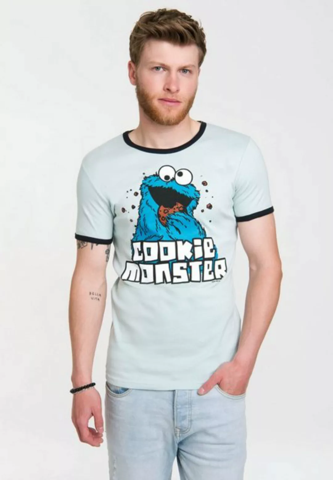 LOGOSHIRT T-Shirt Cookie Monster mit farblich abgesetzten Bündchen günstig online kaufen