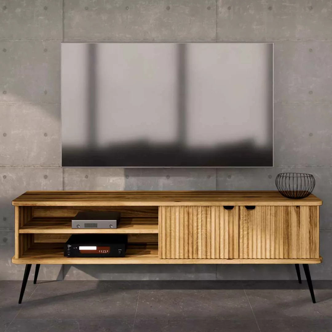 TV Sideboard Wildeiche geölt 180 cm breit Metallgriffen günstig online kaufen