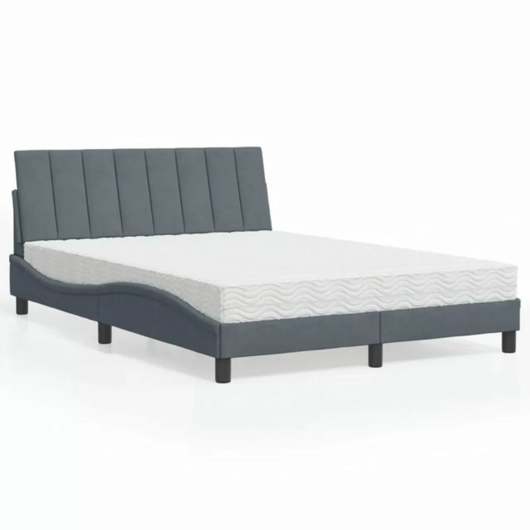 vidaXL Bettgestell Bett mit Matratze Dunkelgrau 140x200 cm Samt Bettgestell günstig online kaufen