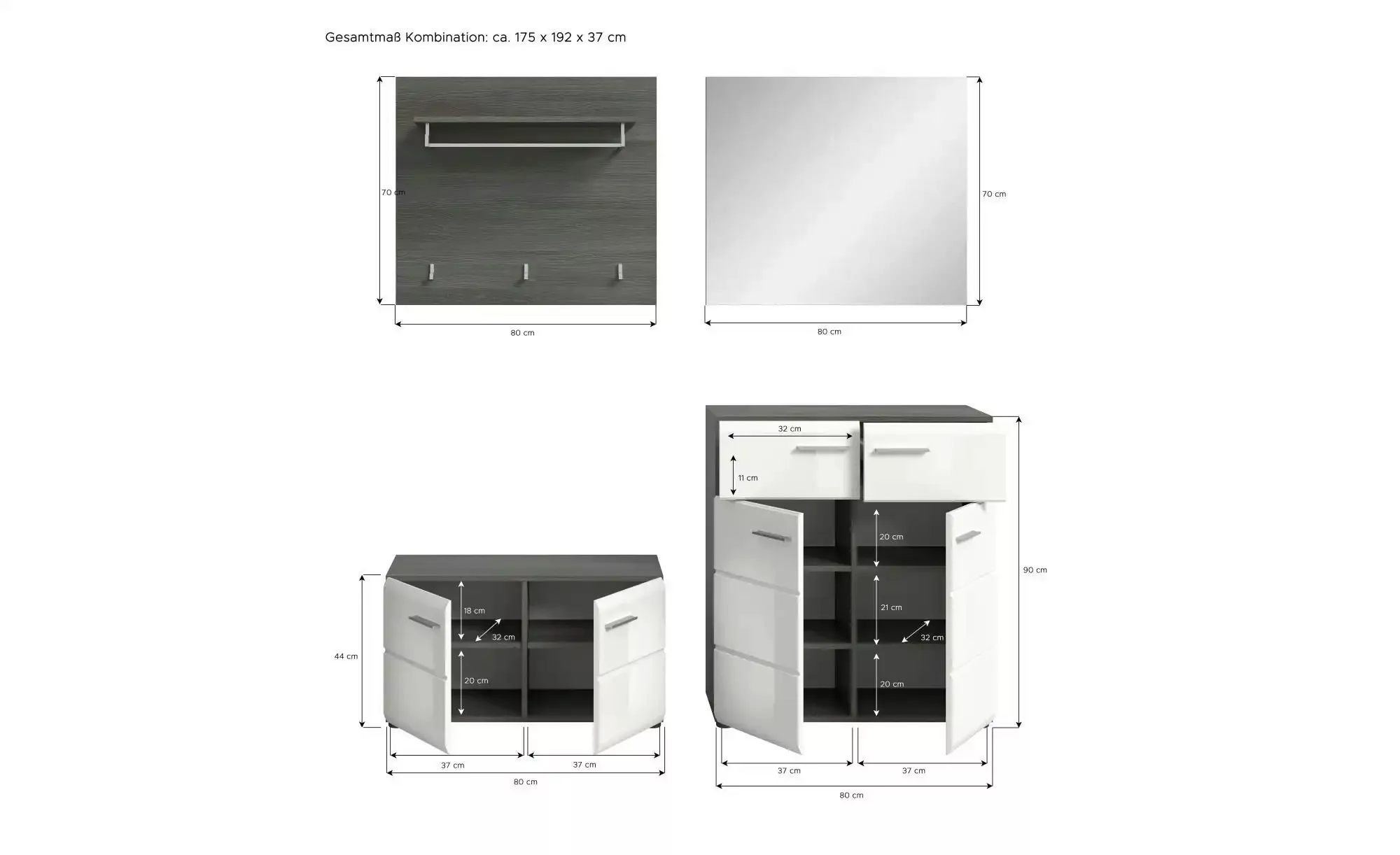 Garderobenkombination   ¦ weiß ¦ Maße (cm): B: 175 H: 192 Garderoben & Klei günstig online kaufen