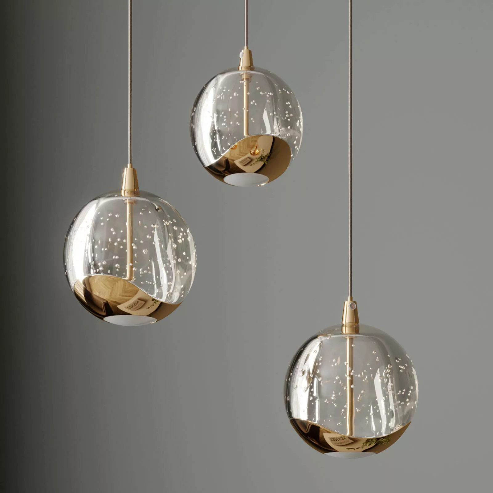 LED-Pendellampe Hayley m. Glaskugeln, 3-fl., gold günstig online kaufen