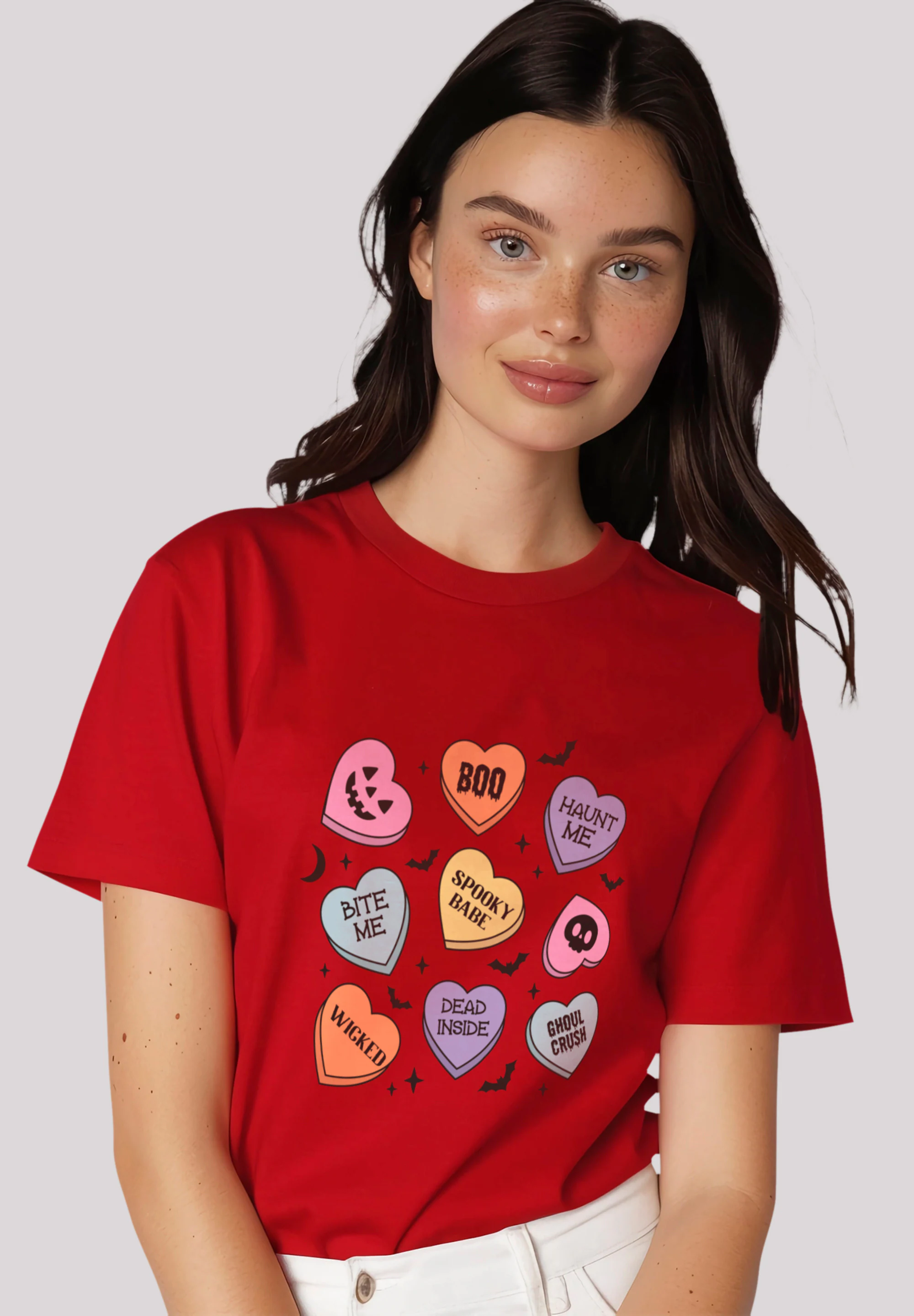 F4NT4STIC T-Shirt "Retro Halloween Heart Candy Bats", Premium Qualität, Uni günstig online kaufen