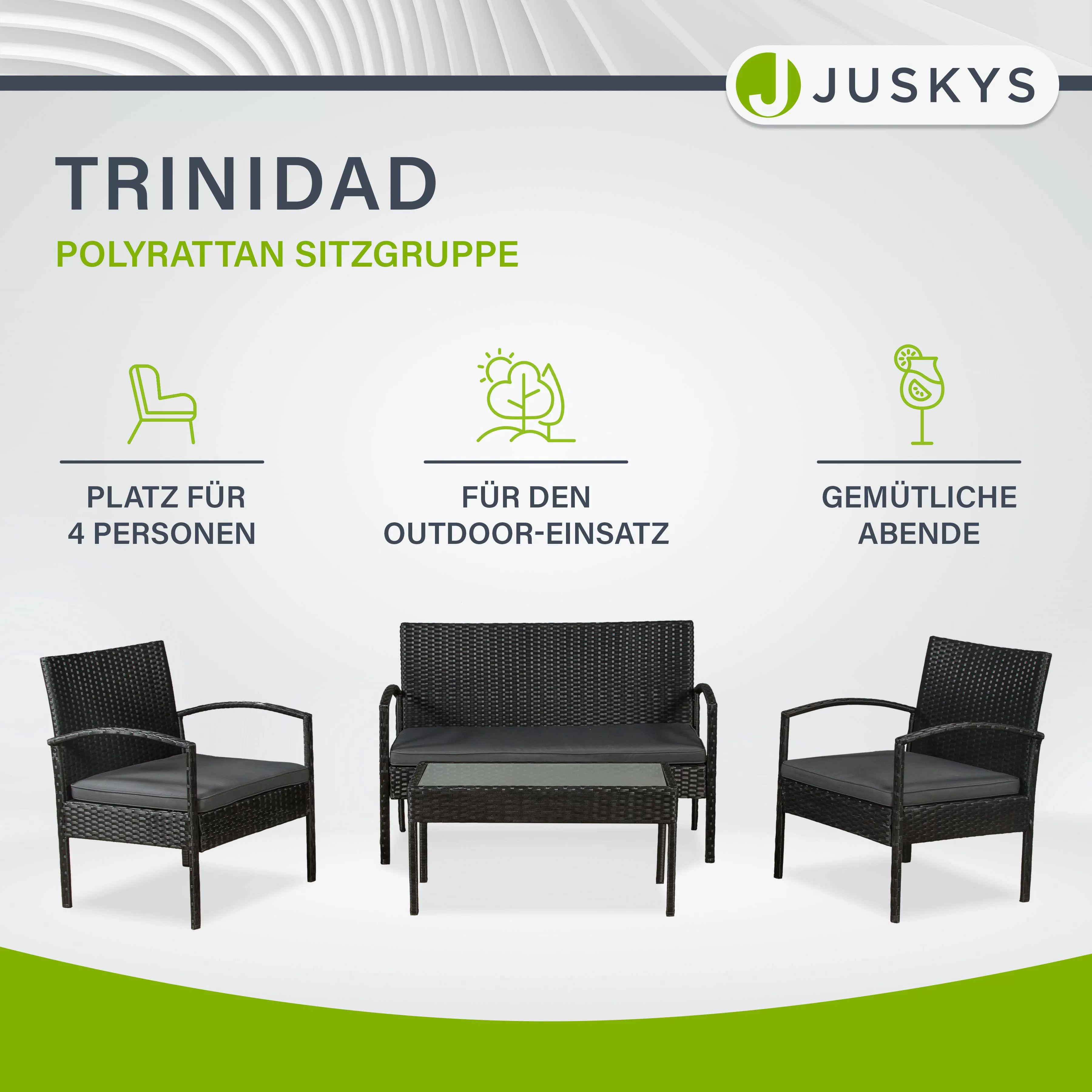 Juskys Gartenlounge-Set Trinidad, (4-tlg., Sitzgruppe), Polyrattan günstig online kaufen