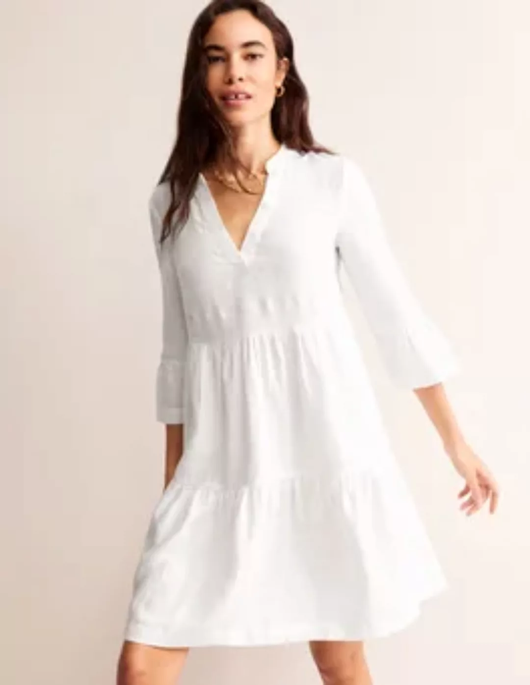 Sophia Kurzes Leinenkleid Damen Boden, Weiß günstig online kaufen
