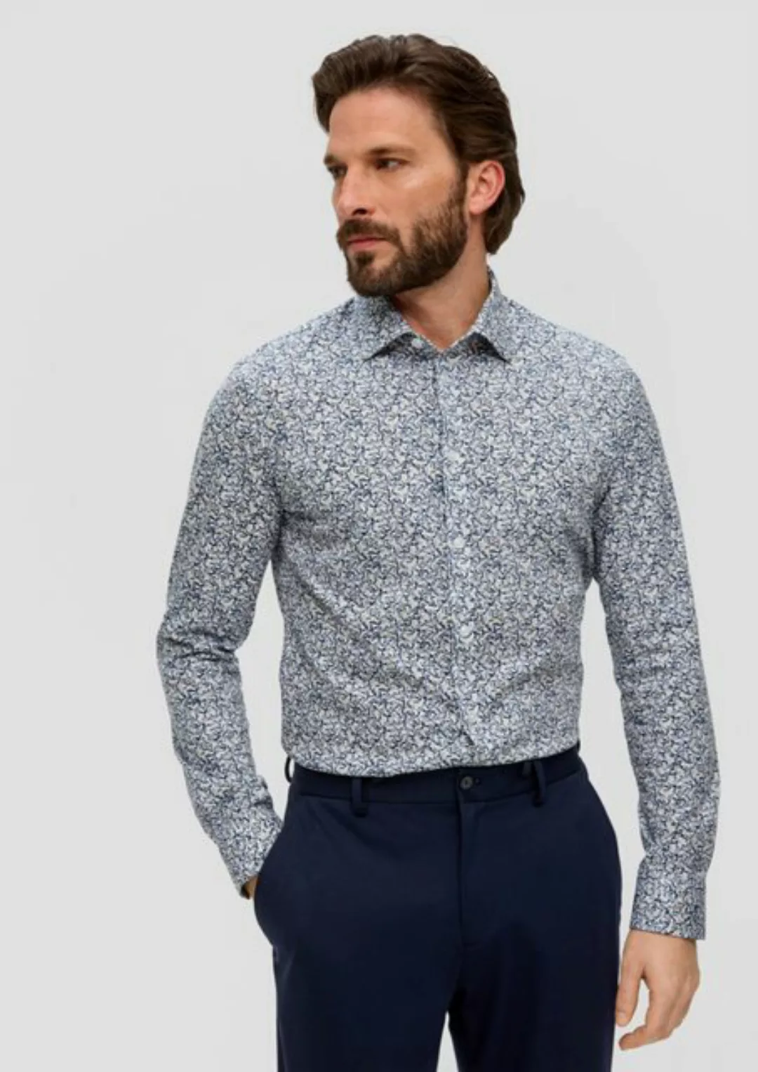 s.Oliver BLACK LABEL Langarmhemd Jerseyhemd mit All-over-Print Blende günstig online kaufen