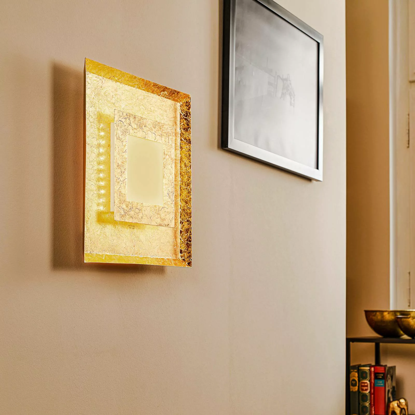 Luce Design LED-Wandleuchte Window Gold 39 cm x 39 cm günstig online kaufen