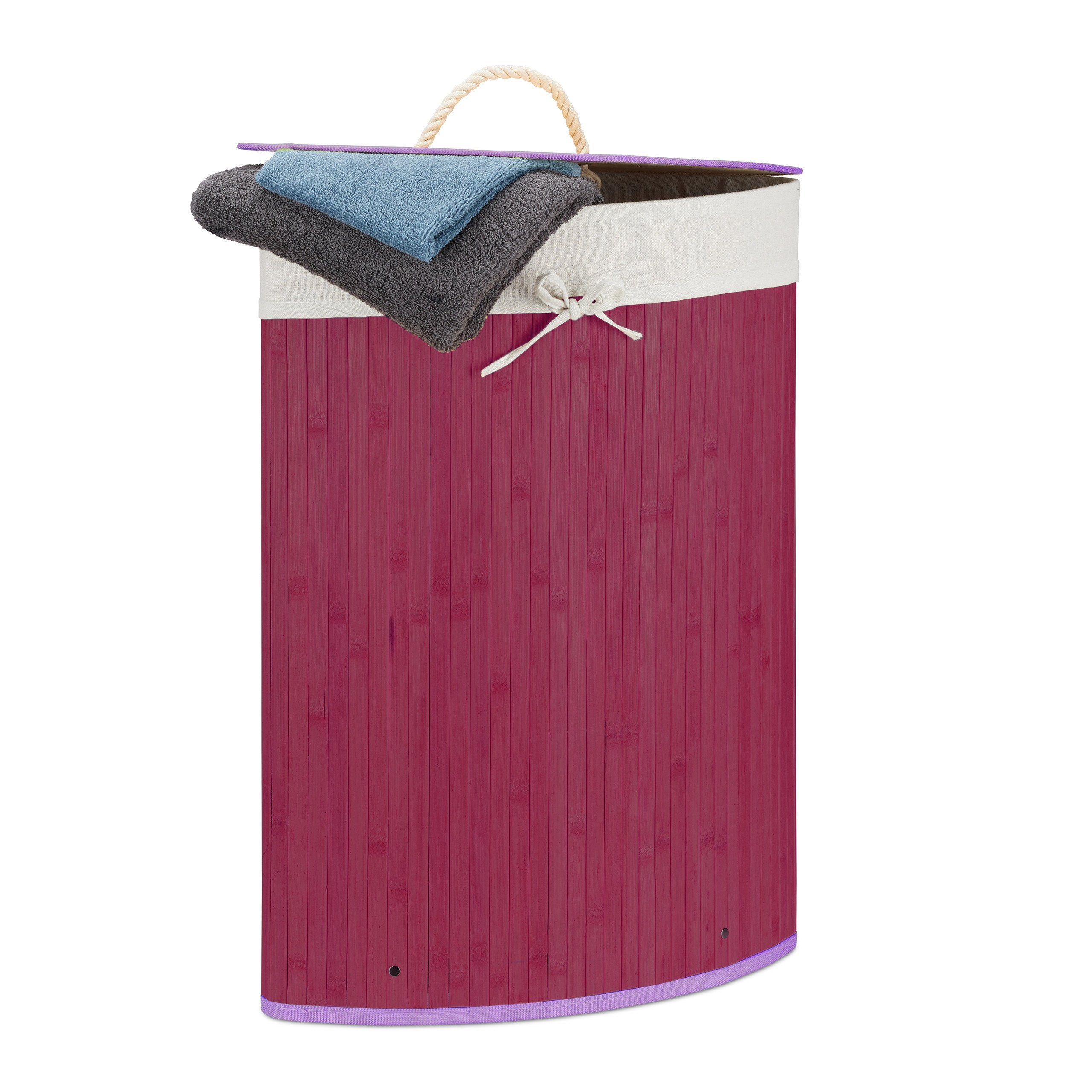 relaxdays Wäschekorb Eckwäschekorb Bambus, Violett günstig online kaufen