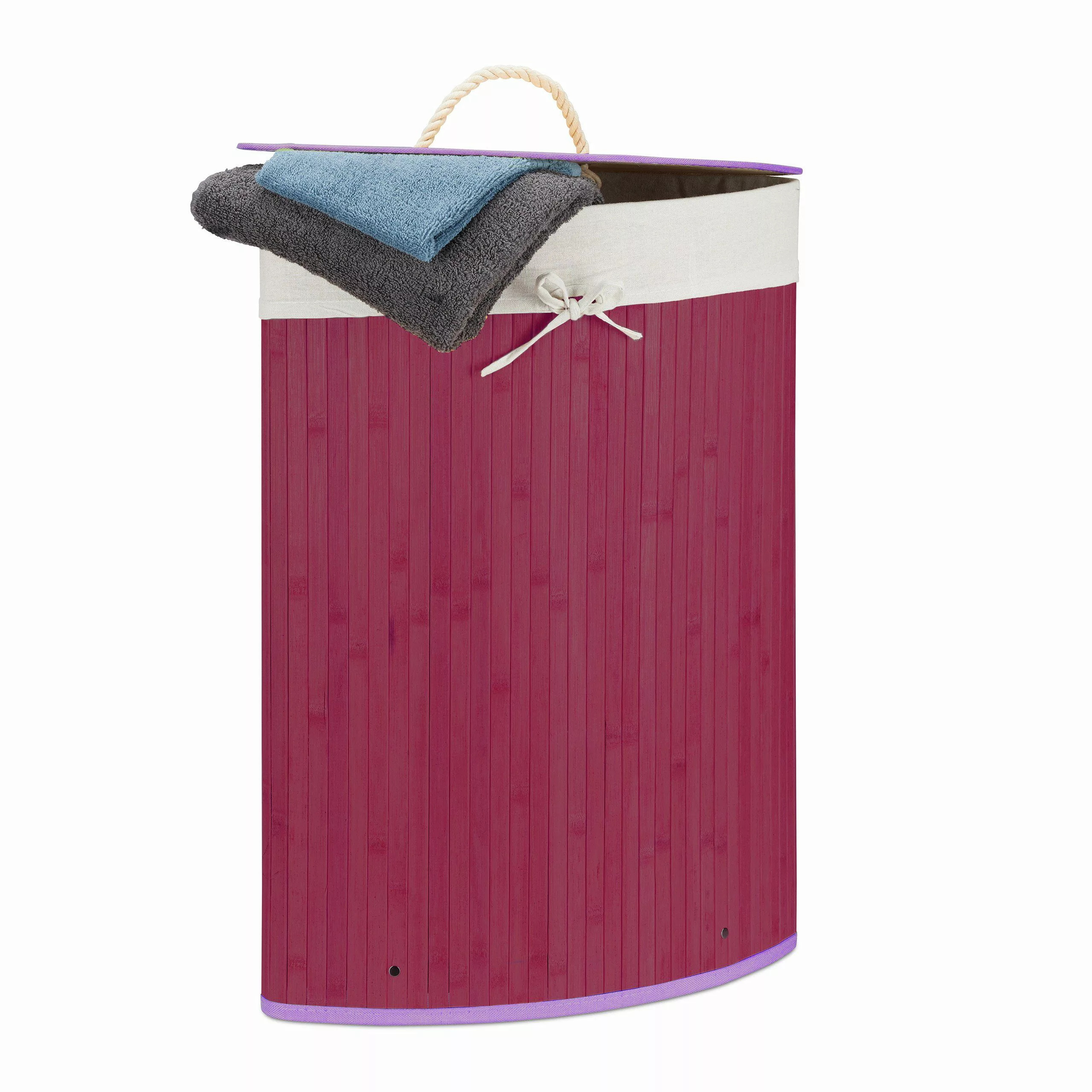 relaxdays Wäschekorb Eckwäschekorb Bambus, Violett günstig online kaufen