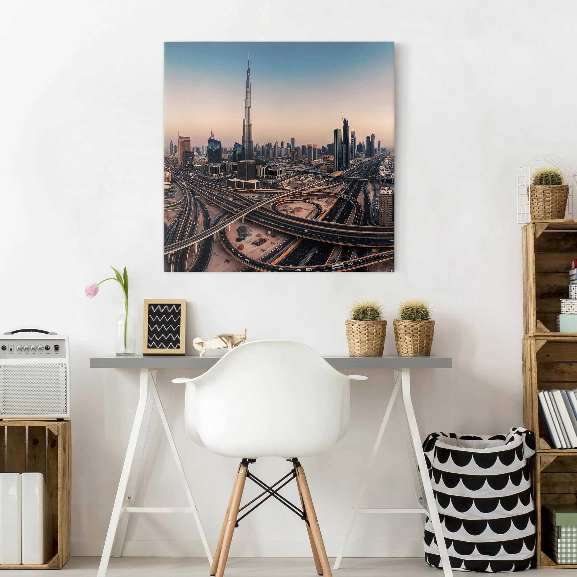 Leinwandbild Architektur & Skyline - Quadrat Abendstimmung in Dubai günstig online kaufen