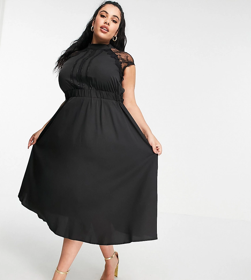 Liquorish Curve – Midikleid in A-Linie in Schwarz günstig online kaufen