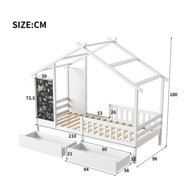 Furnishings Home Holzbett 90x200cm Holzbett mit 2 Schubladen und 2 Zeichenb günstig online kaufen