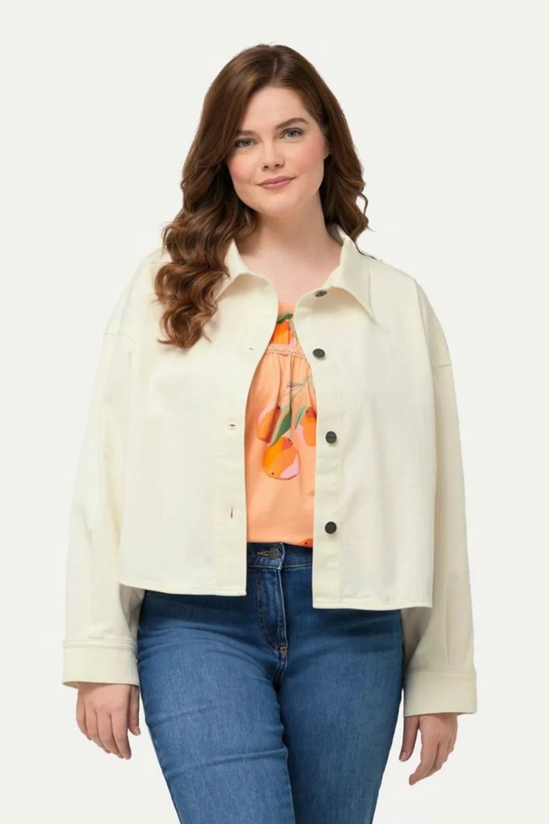 Ulla Popken Sommerjacke Jeans-Shirtjacke Hemdkragen Biobaumwolle günstig online kaufen