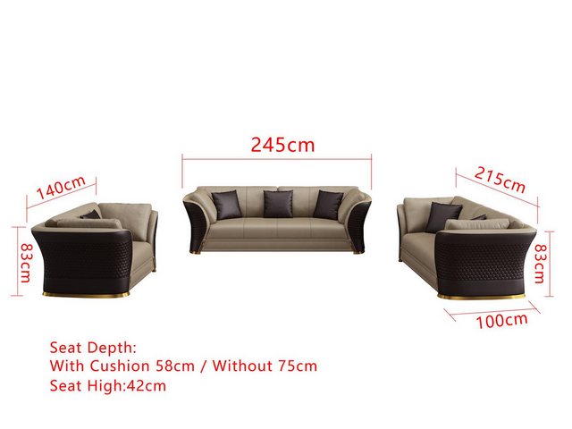 Xlmoebel Sofa Hochwertiges Ledersofa mit Sitzpolstern und 3-2-1 Couch Lands günstig online kaufen