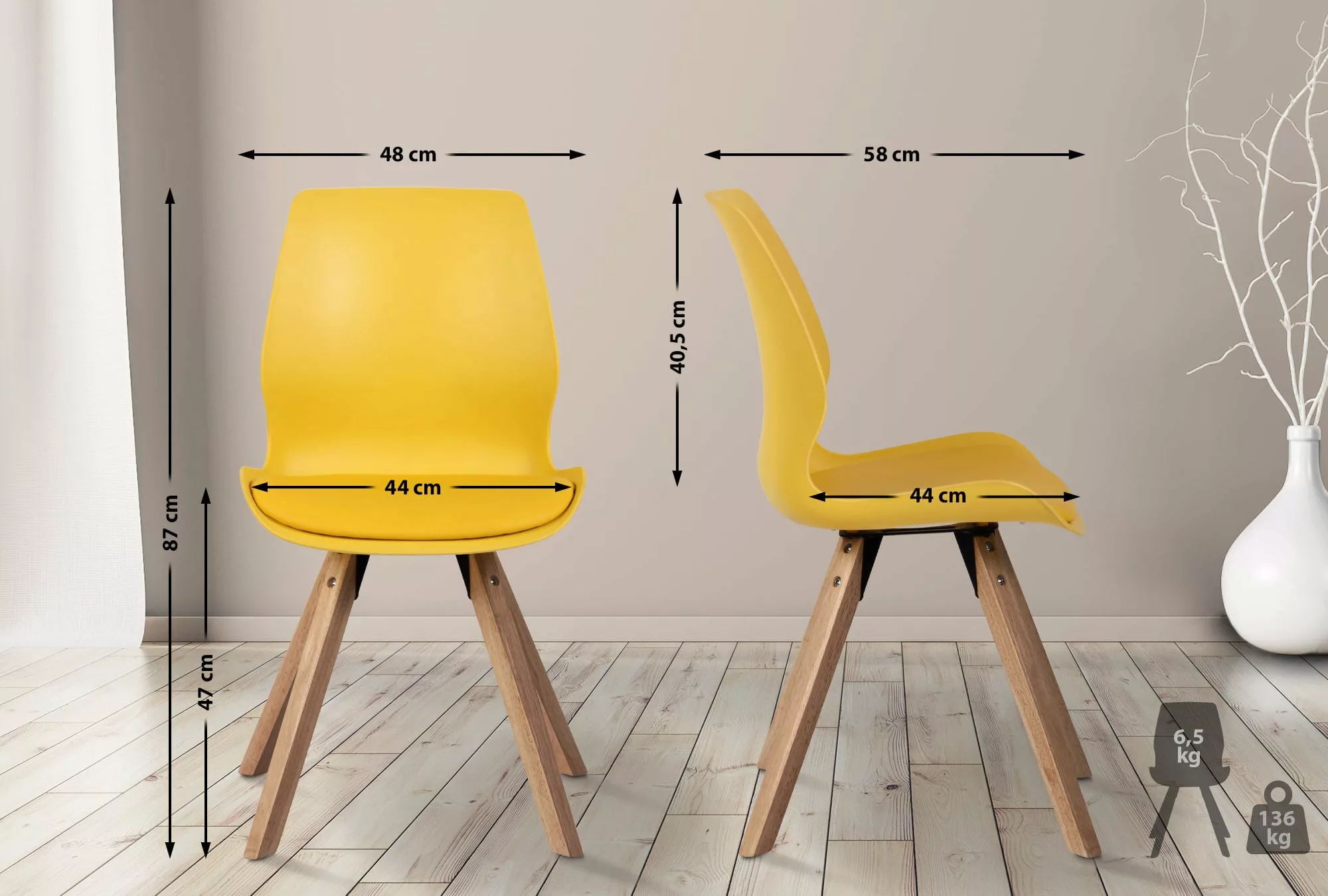 4er Set Stuhl Luna Kunststoff Gelb günstig online kaufen