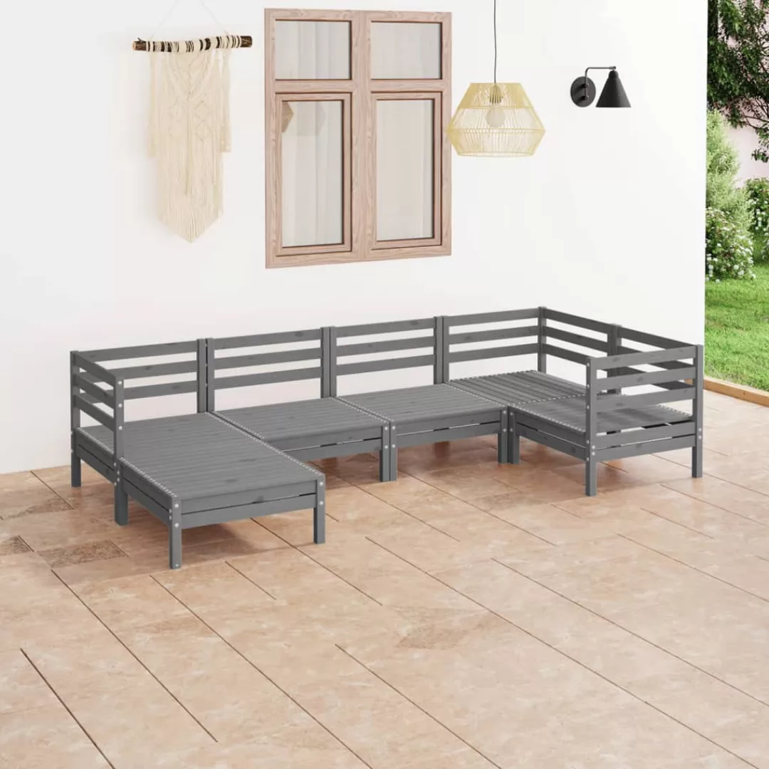 6-tlg. Garten-lounge-set Massivholz Kiefer Grau günstig online kaufen