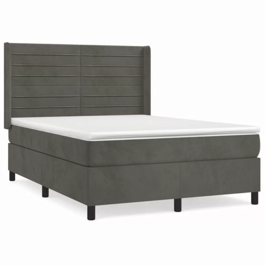 vidaXL Boxspringbett Boxspringbett mit Matratze Dunkelgrau 140x200 cm Samt günstig online kaufen