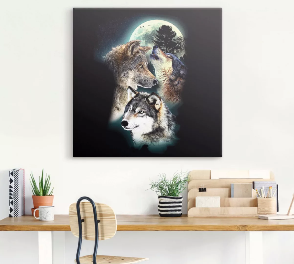 Artland Wandbild »Phantasie Wolf Wölfe mit Mond«, Wildtiere, (1 St.), als L günstig online kaufen