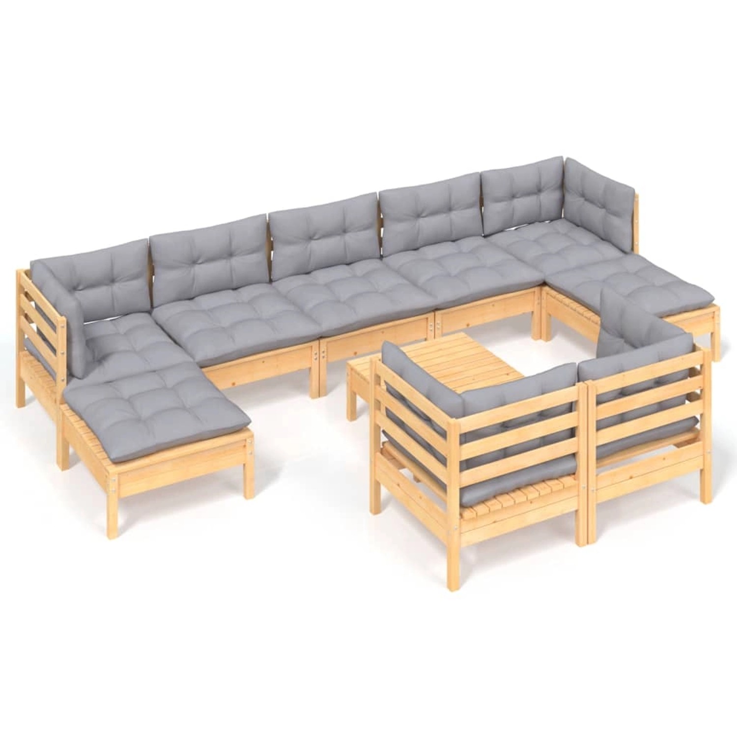 vidaXL 10-tlg Garten-Lounge-Set mit Grauen Kissen Kiefer Massivholz Modell günstig online kaufen