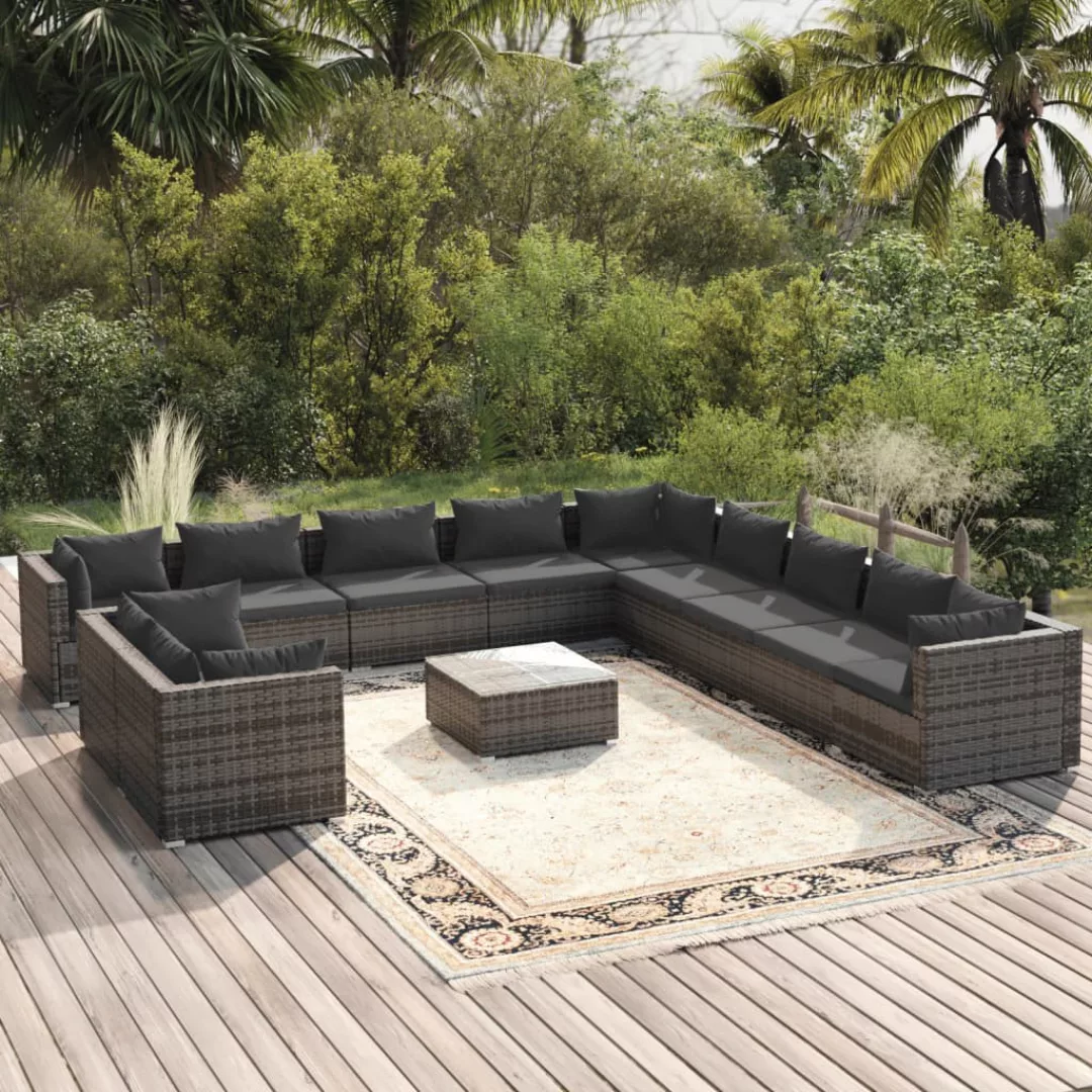 Vidaxl 12-tlg. Garten-lounge-set Mit Kissen Grau Poly Rattan günstig online kaufen