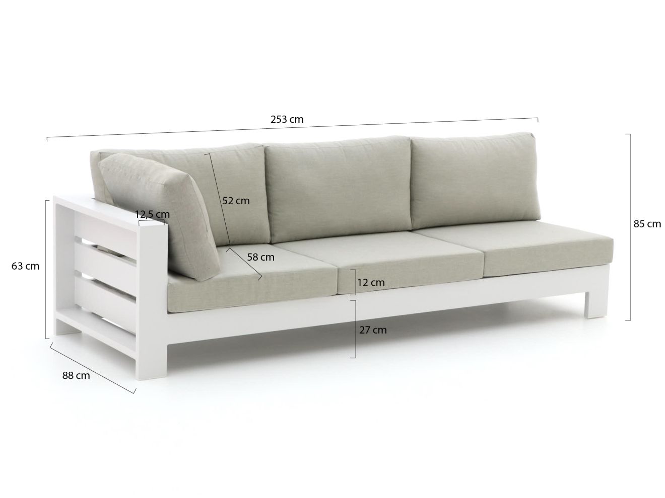 Bellagio Avolo Gartensofa 3-Sitzer rechter Arm 253 cm günstig online kaufen