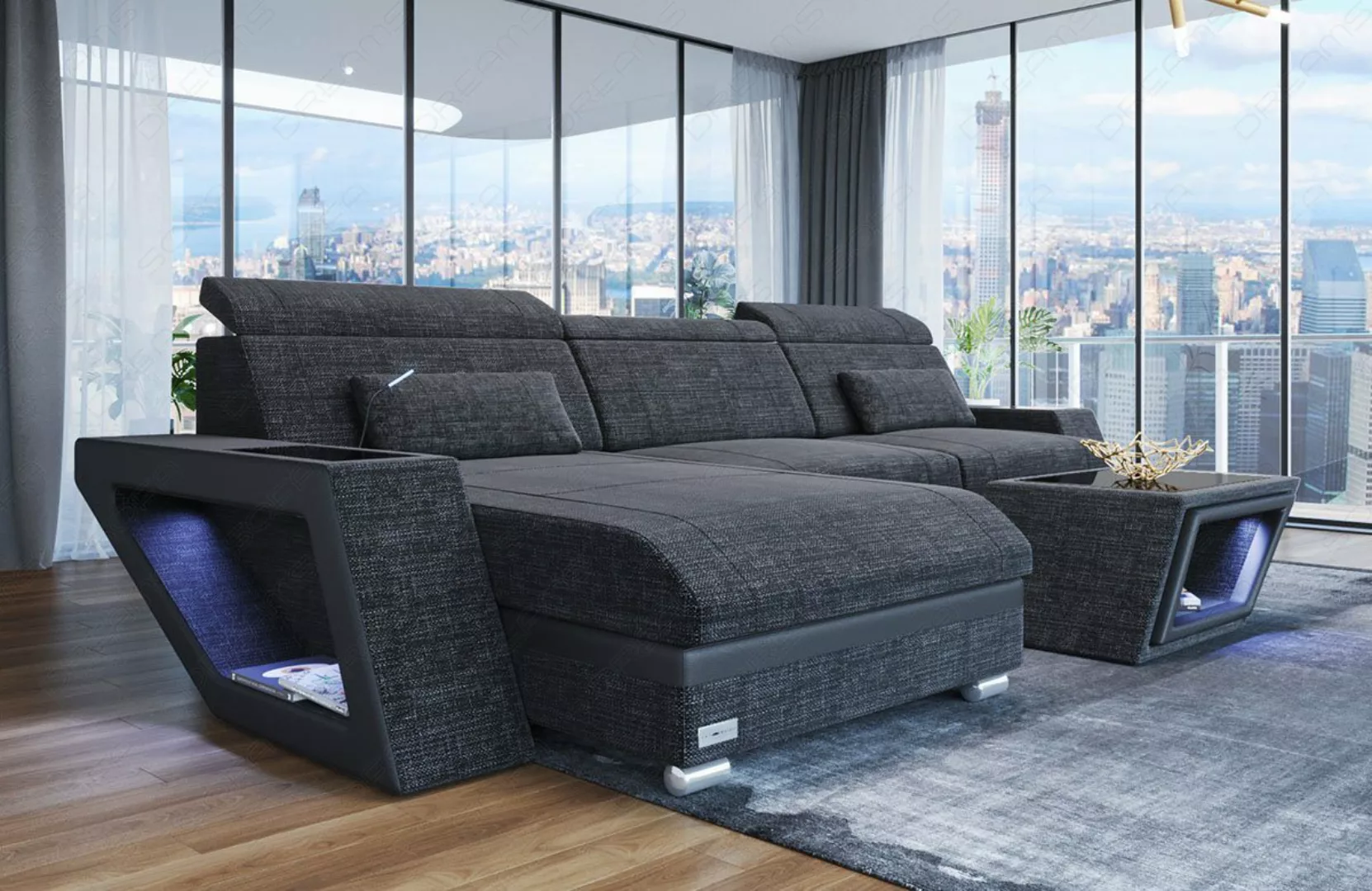 Sofa Dreams Ecksofa Stoffsofa Couch Catania L Form Polster Sofa, mit LED, U günstig online kaufen