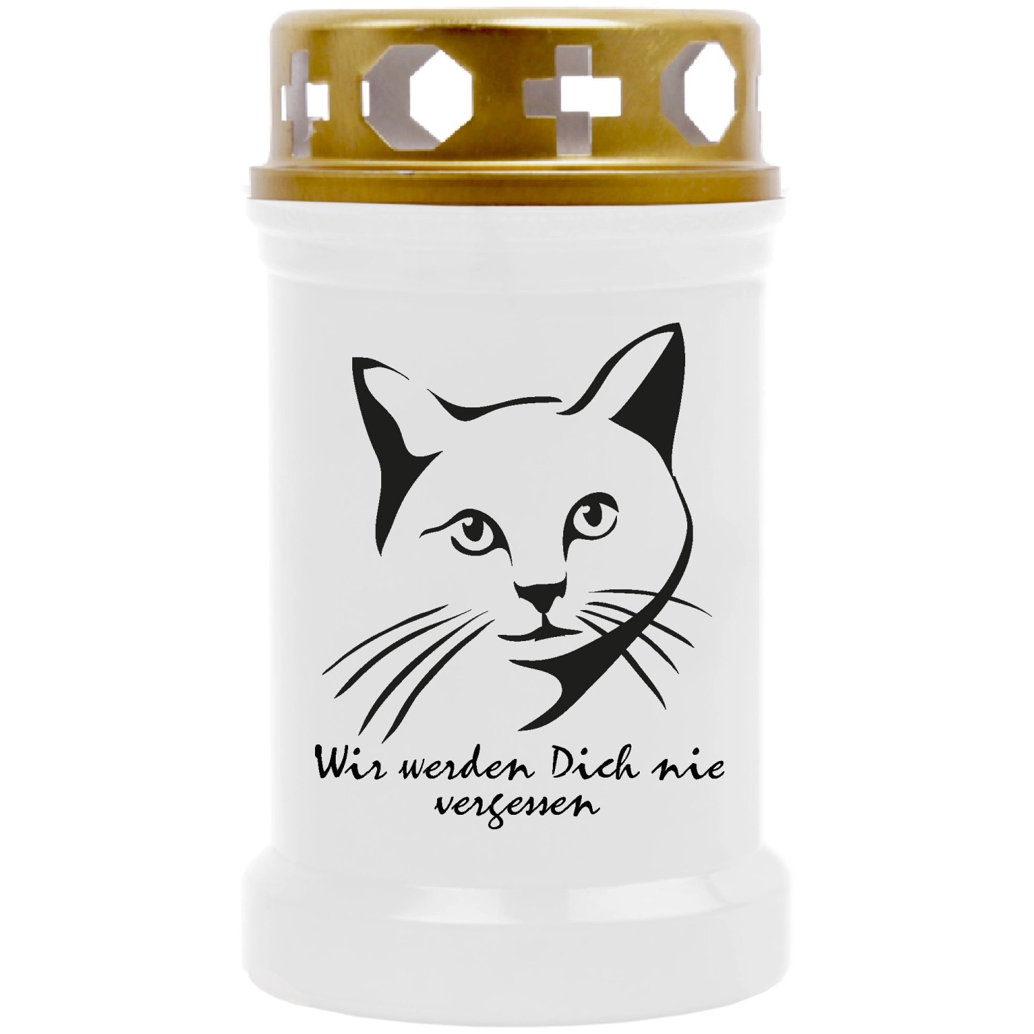 HS Candle Grabkerze Weiß 40h Inkl. Deckel Gold Katze 3 günstig online kaufen