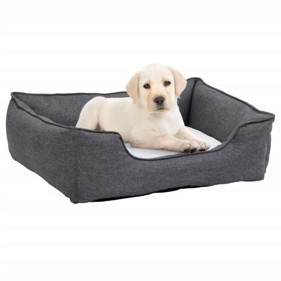 Hundebett Grau-weiß 85,5x70x23 Cm Fleece Leinenoptik günstig online kaufen