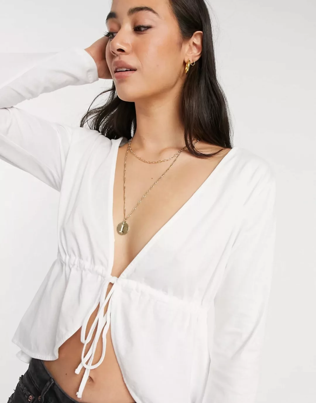 Esmee – Exklusiver Strand-Cardigan aus Jersey mit Schnürung vorne in Creme, günstig online kaufen