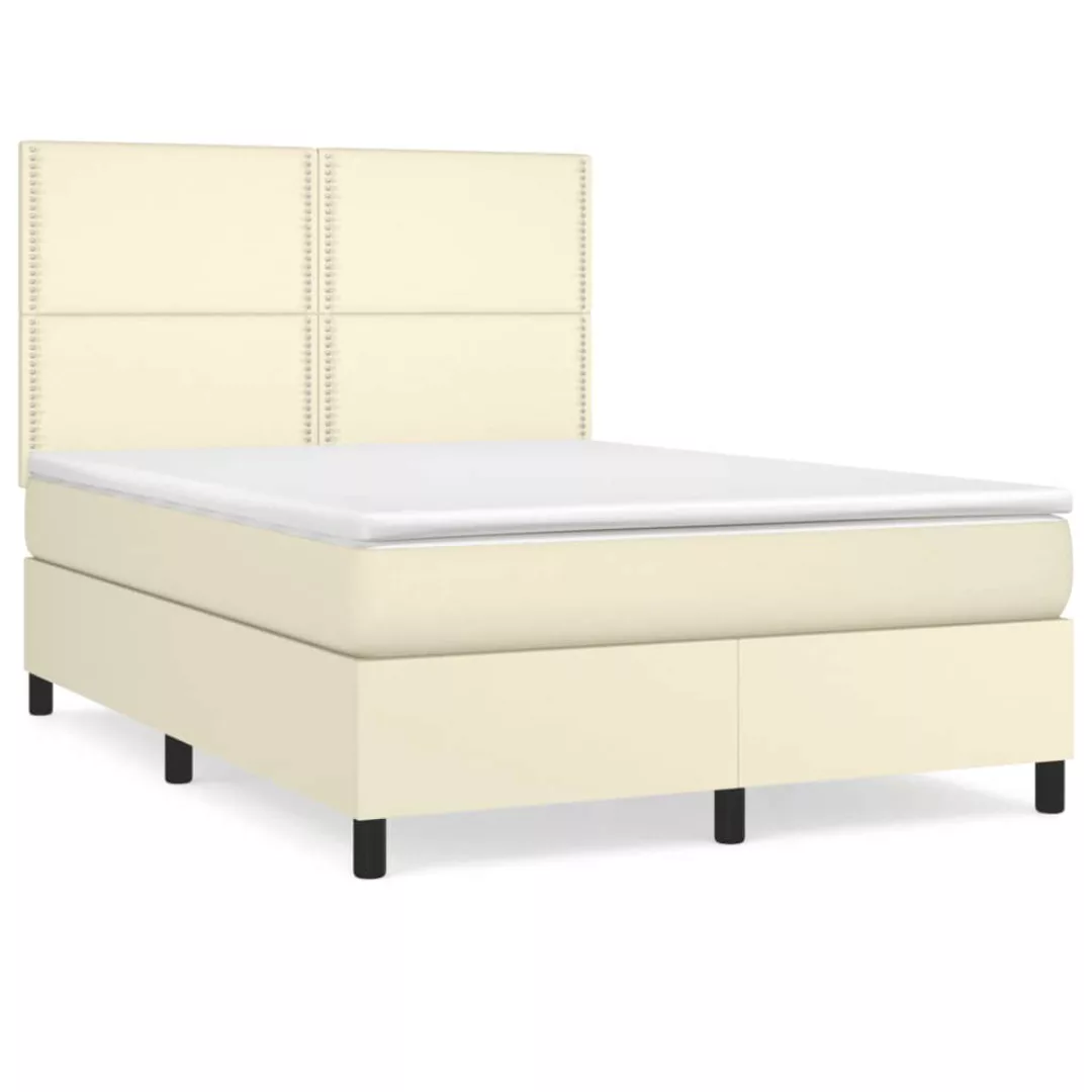 Vidaxl Boxspringbett Mit Matratze Creme 140x200 Cm Kunstleder günstig online kaufen