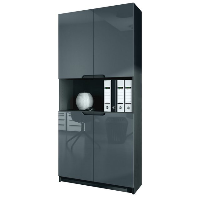 Vladon Aktenschrank Logan V2 (Aktenschrank, mit 5 Fächern und 4 Türen) Schw günstig online kaufen