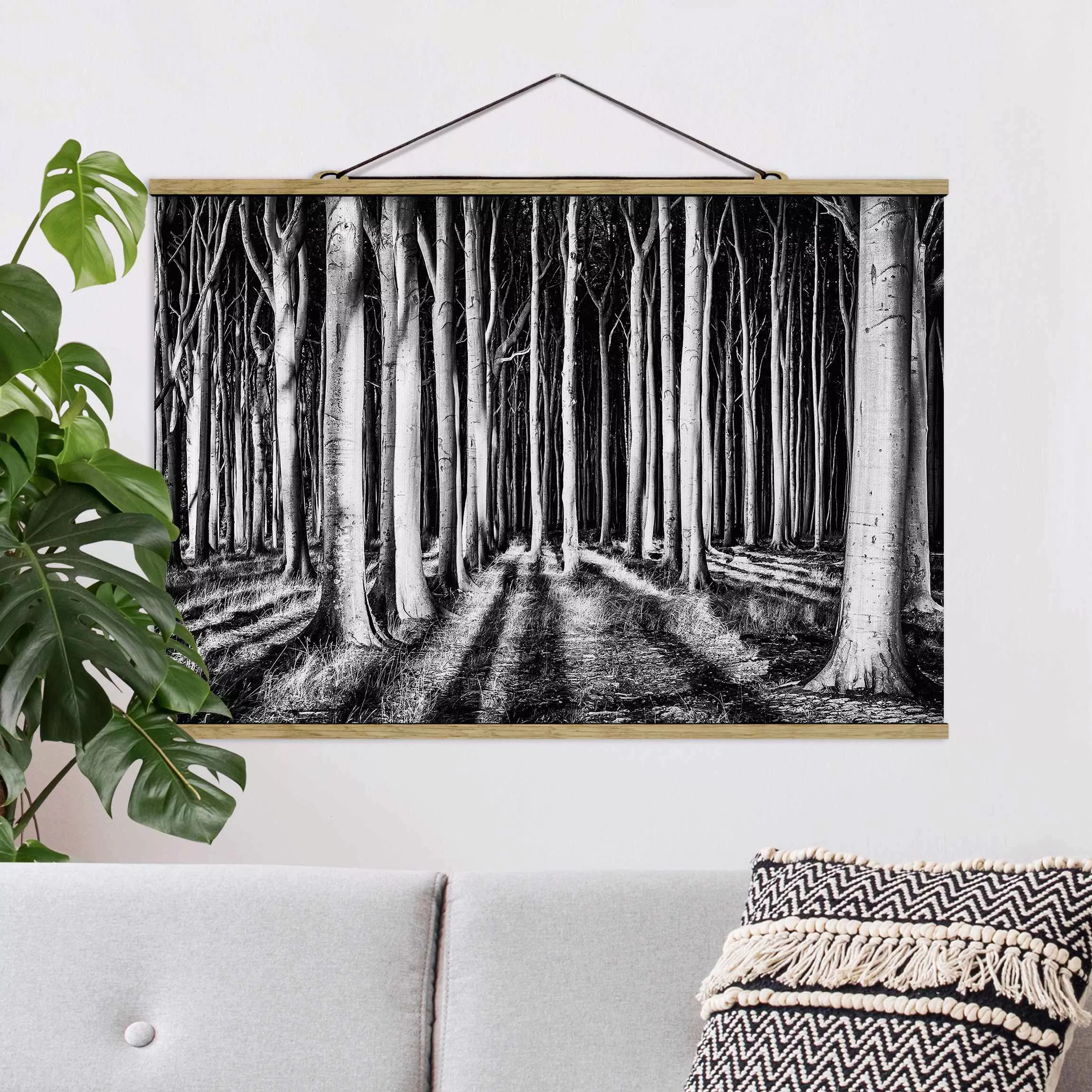 Stoffbild Wald mit Posterleisten - Querformat Geisterwald günstig online kaufen