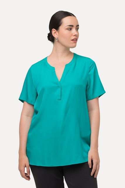 Ulla Popken Druckbluse Bluse Satin Tunika-Ausschnitt Halbarm günstig online kaufen