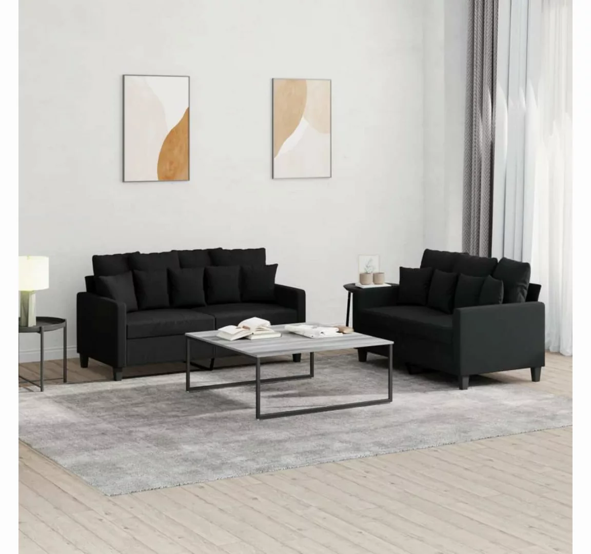 vidaXL Sofa Sofagarnitur Set mit Kissen Stoff, 2-tlg., Schwarz günstig online kaufen