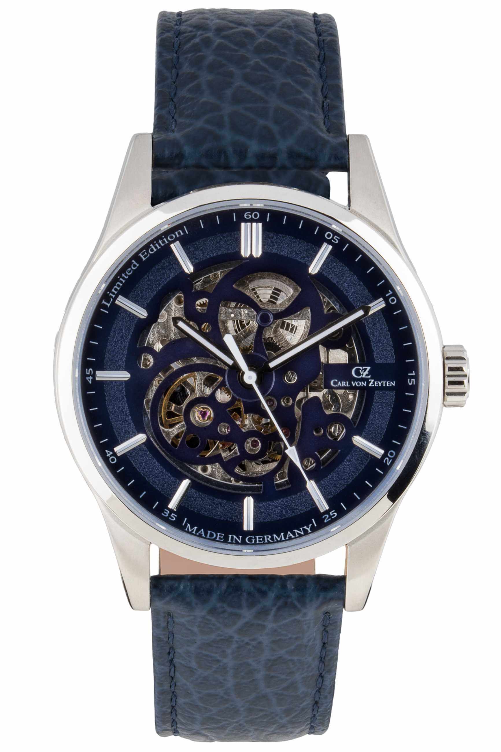 Carl von Zeyten -Alpirsbach Herrenuhr Blau Silber Skelettuhrwerk 44mm- CVZ0 günstig online kaufen