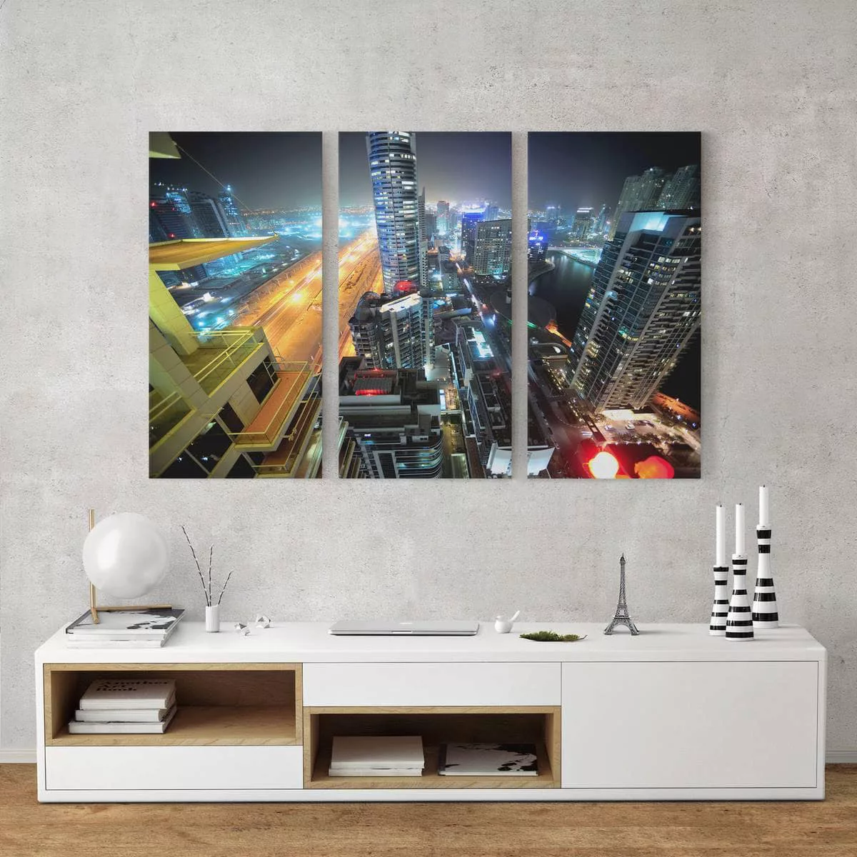 3-teiliges Leinwandbild Architektur & Skyline - Querformat Dubai Lights günstig online kaufen