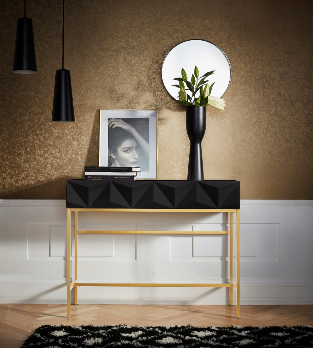 Leonique Sideboard "Minfi", in 3D-Optik, Konsolentisch mit goldfarbenem Met günstig online kaufen